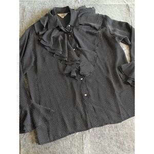 S.L.B. By Sunny Leigh Womens Blouse Polka Dot Top Flowy Ruffle Vtg Sz M Medium